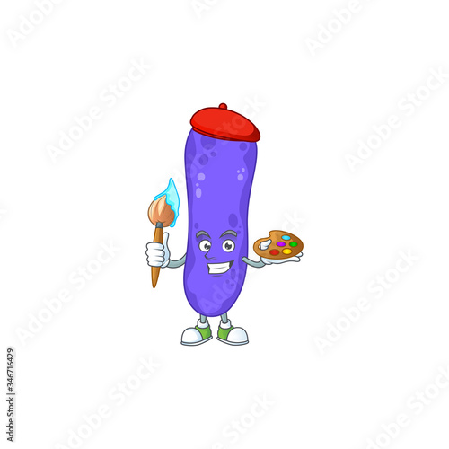 Artistic Artist of escherichia coli cartoon character painting with a brush