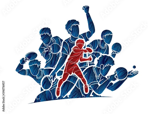 Group of Ping Pong players, Table Tennis players action cartoon sport graphic vector.