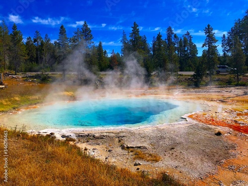 Grand prismatic spring at yellowstone s midway geyser basin.