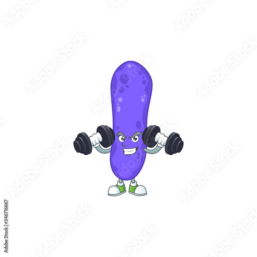 Fitness exercise escherichia coli cartoon character using barbells