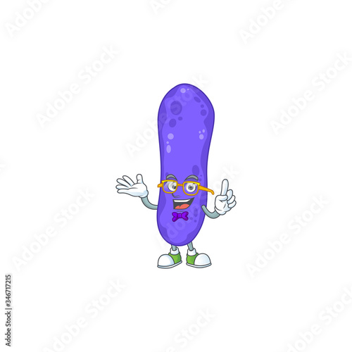 Cartoon character design of Geek escherichia coli wearing weird glasses