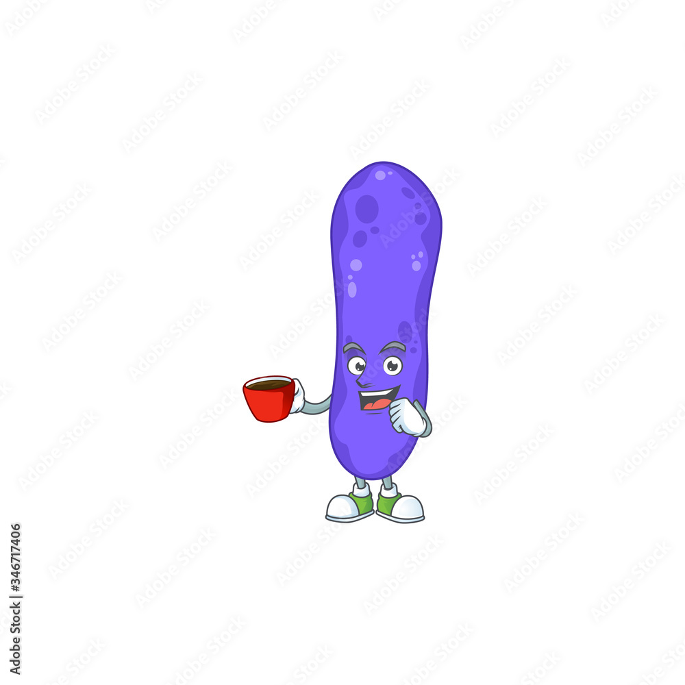 An image cartoon character of escherichia coli with a cup of coffee An image cartoon character of escherichia coli with a cup of coffee