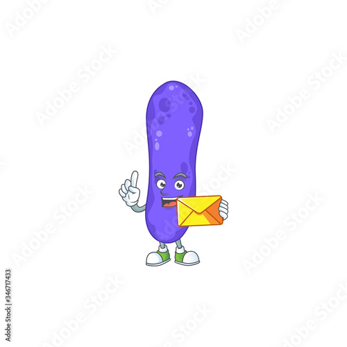 Cute face escherichia coli mascot design bring brown envelope