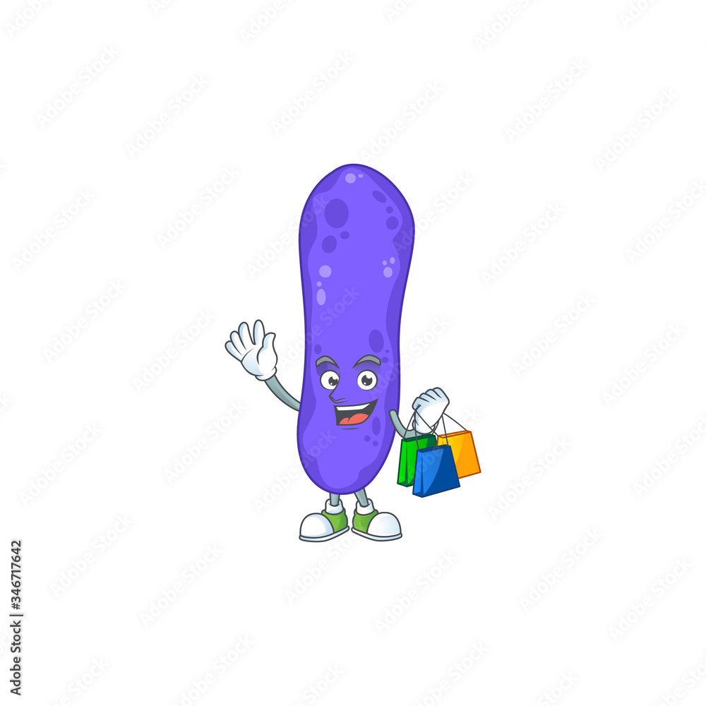 cartoon character concept of rich escherichia coli with shopping bags cartoon character concept of rich escherichia coli with shopping bags