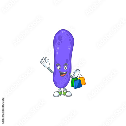 cartoon character concept of rich escherichia coli with shopping bags