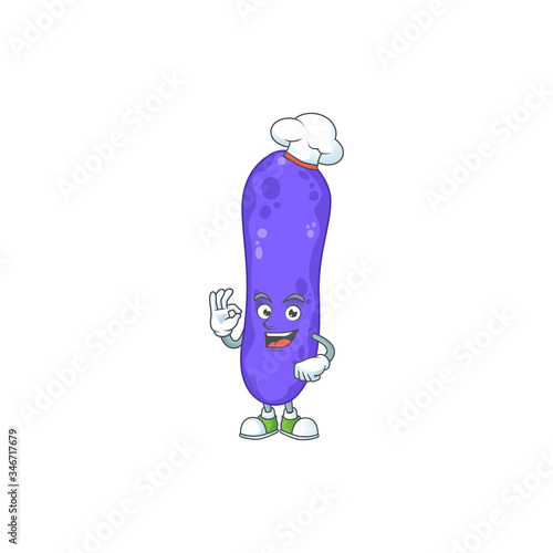 Escherichia coli cartoon design style proudly wearing white chef hat