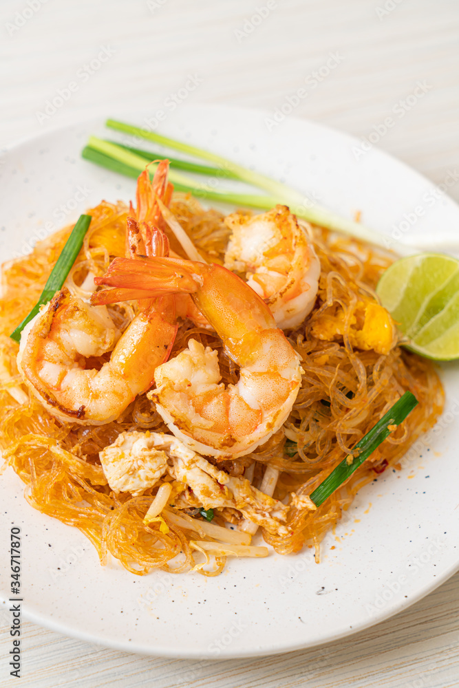 Vermicelli Pad Thai or Thai stir fried vermicelli with shrimps Vermicelli Pad Thai or Thai stir fried vermicelli with shrimps