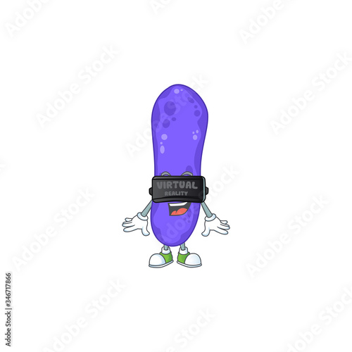 A cartoon mascot of escherichia coli enjoying game with Virtual reality headset