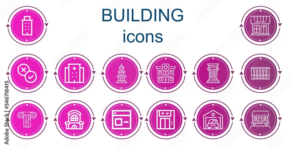 Editable 14 building icons for web and mobile Editable 14 building icons for web and mobile