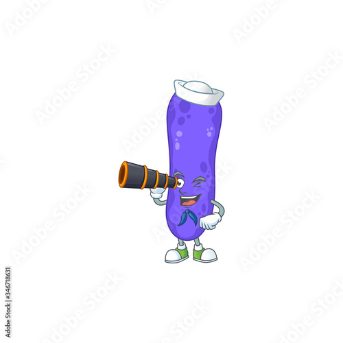 Escherichia coli in Sailor cartoon character style using a binocular