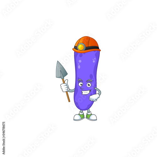 cartoon character design of escherichia coli work as a miner