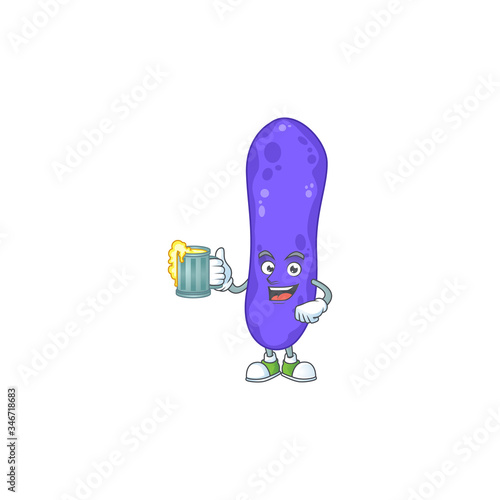 Happy escherichia coli mascot style toast with a glass of beer