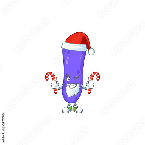 Escherichia coli humble Santa Cartoon character having candies