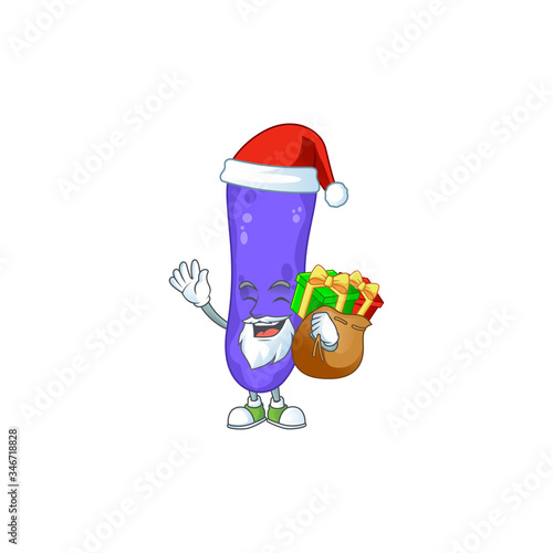 Santa escherichia coli Cartoon character design with sacks of gifts