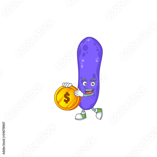 Escherichia coli rich cartoon character have big gold coin