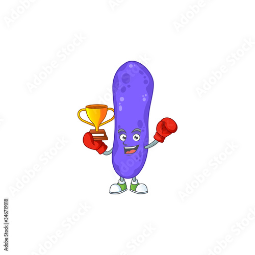 Proudly face of boxing winner escherichia coli presented in cartoon character design
