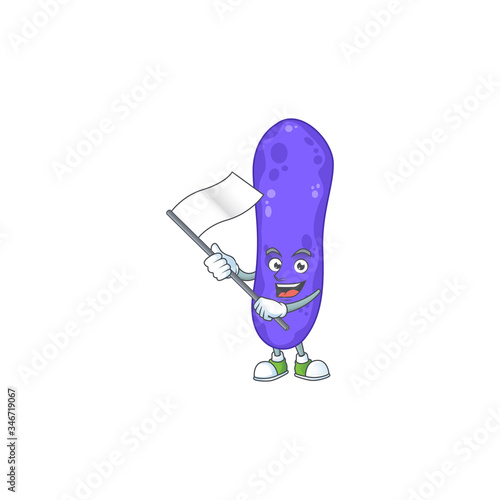 Cute cartoon character of escherichia coli holding white flag