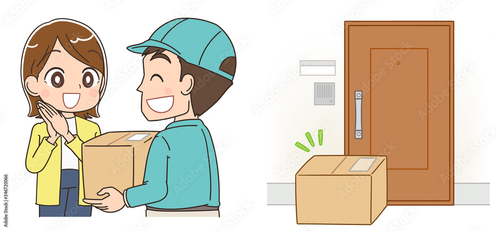 Vecteur Stock 置き配のイラスト 配達 荷物 宅配 ダンボール Adobe Stock