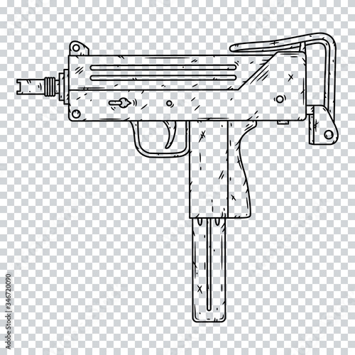 Uzi, isolated on transparent background. Hand drawn vector illustration.
