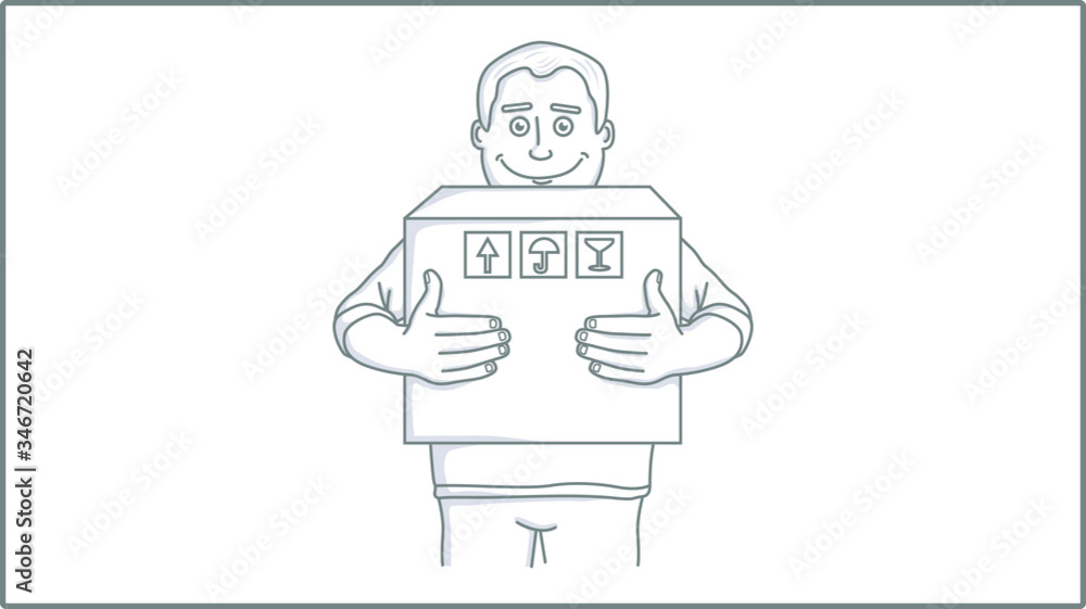 Vector Linear Delivery icon. Holding Box Illustration. Courier Drawing.	