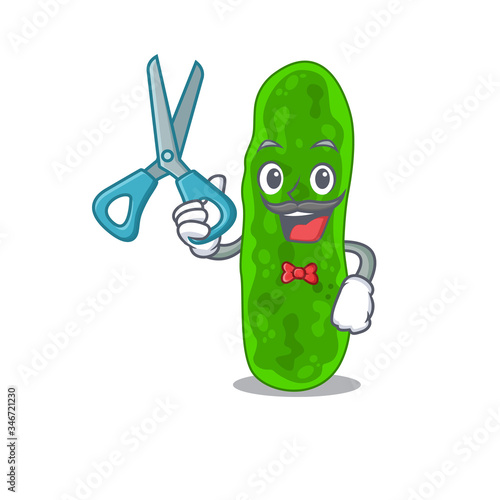 Sporty legionella micdadei cartoon character design with barber