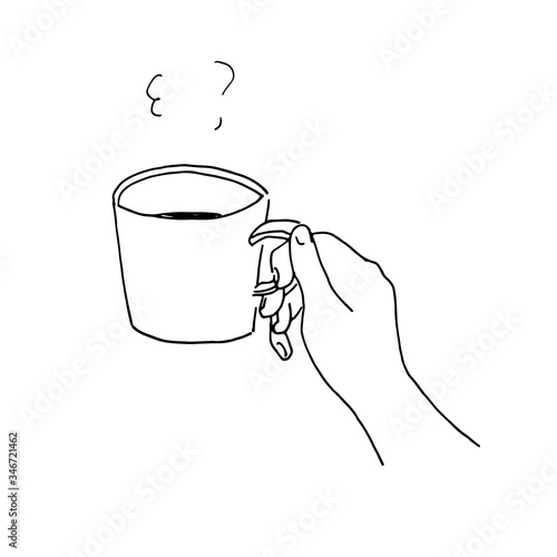 Illustration of a hand holding a cup drawn with a pen