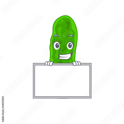Smiling legionella micdadei cartoon design style has a board