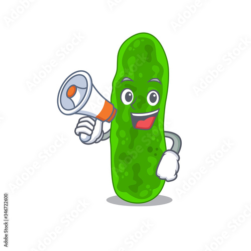 Cartoon character of legionella micdadei having a megaphone