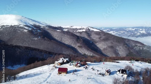 Aerial Shot | Gemba Mountains Ukraine | Ski & Snowboarding mountain in Ukraine | Snow & Winter Time in Ukraine Village of Gemba | Top of the Mountain | Sea of Clouds in Mountains.