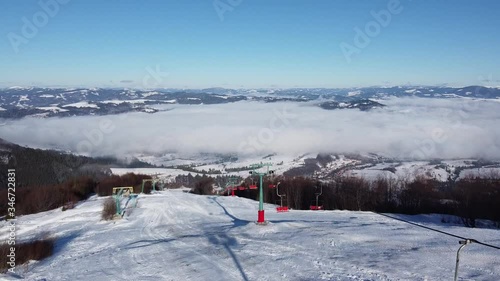 Aerial Shot | Gemba Mountains Ukraine | Ski & Snowboarding mountain in Ukraine | Snow & Winter Time in Ukraine Village of Gemba | Top of the Mountain | Sea of Clouds in Mountains.