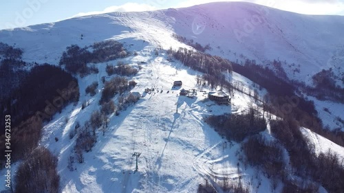 Aerial Shot | Gemba Mountains Ukraine | Ski & Snowboarding mountain in Ukraine | Snow & Winter Time in Ukraine Village of Gemba | Top of the Mountain | Sea of Clouds in Mountains.