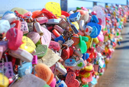 SEOUL  South Korea - October 8  2019  Couples and Korean lock the keys as a symbol of love and visiting N Seoul Tower on Namsan Mountain in Seoul City  South Korea.
