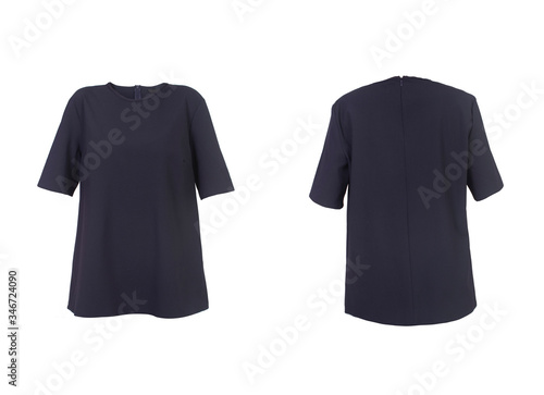 black female blouse isolated on white, back and front