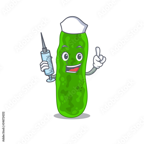 A nice nurse of legionella micdadei mascot design concept with a syringe