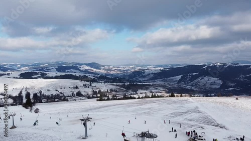 Aerial Shot | Gemba Mountains Ukraine | Ski & Snowboarding mountain in Ukraine | Snow & Winter Time in Ukraine Village of Gemba | Top of the Mountain | Sea of Clouds in Mountains.