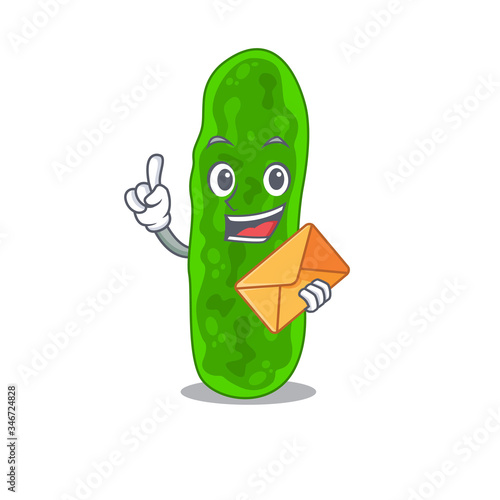 Happy legionella micdadei mascot design concept with brown envelope
