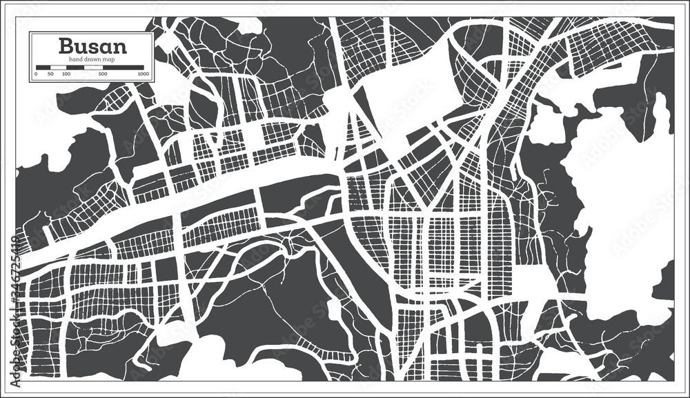 Busan South Korea City Map in Retro Style. Outline Map.