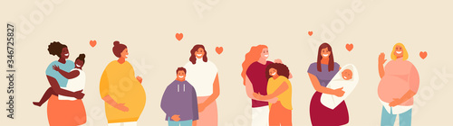 Group of mothers with children and pregnant women. Mother day vector illustration