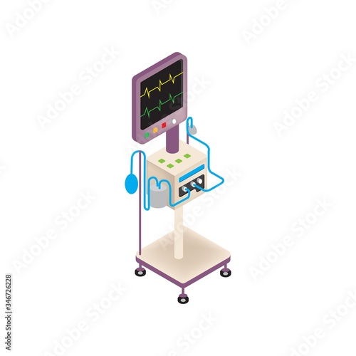 Isometric 3D Medical Ventilator for Breathing Problem Vector Illustration
