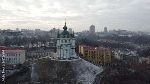 St. Andrews Church in Ukraine Kiev | A Beautiful Aerial Shot of St. Andrews Church | A Church in the Top of a Hill | 300 year old Church | Beautiful Winter Time Aerial Views.