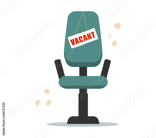 Empty office chair sign vacant word. Business hiring and recruiting concept. Vector illustration for template, ui, web, mobile app, poster, banner, flyer, background.