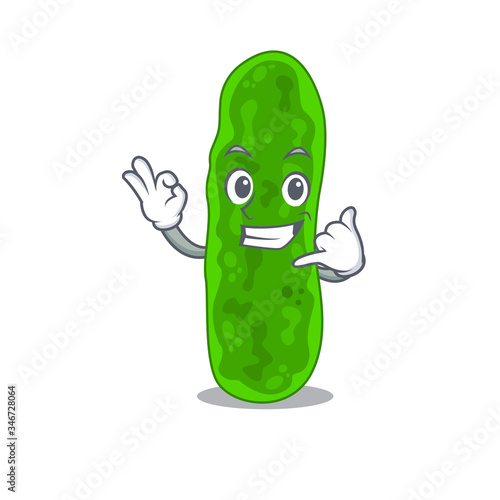 Cartoon design of legionella micdadei with call me funny gesture