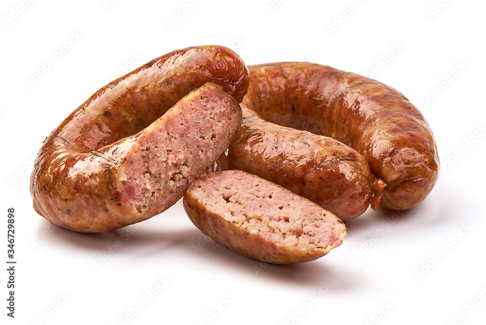 Irish pork sausages, isolated on white background Irish pork sausages, isolated on white background