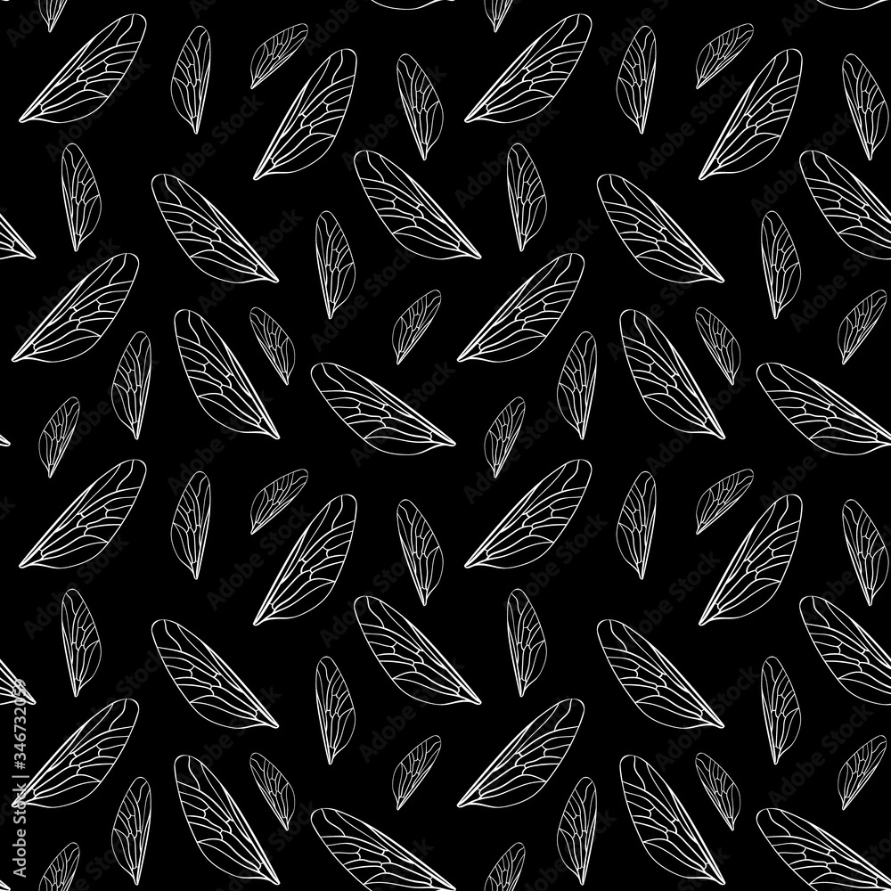 Mosquito wings dark seamless pattern. Nature texture on black background. Vector illustration.