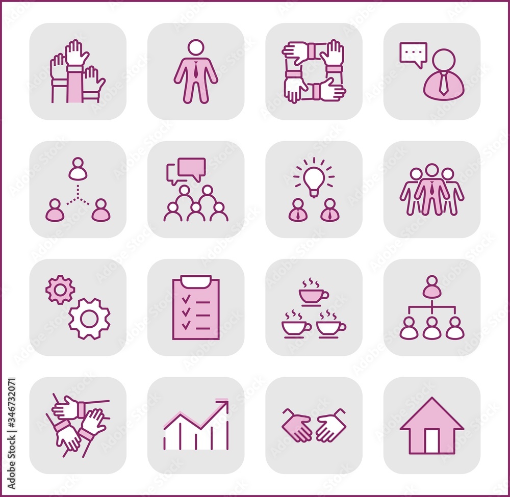 Set of Team Work Related Vector Line Icons. Contains such Icons as Handshake, Check, Idea, Coffee, Gears, Cooperation, Collaboration, Team Meeting and more. Editable Stroke. 32x32 Pixel Perfect Set of Team Work Related Vector Line Icons. Contains such Icons as Handshake, Check, Idea, Coffee, Gears, Cooperation, Collaboration, Team Meeting and more. Editable Stroke. 32x32 Pixel Perfect