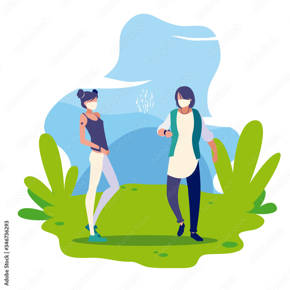 Woman and man avatar with mask outside vector design Woman and man avatar with mask outside vector design