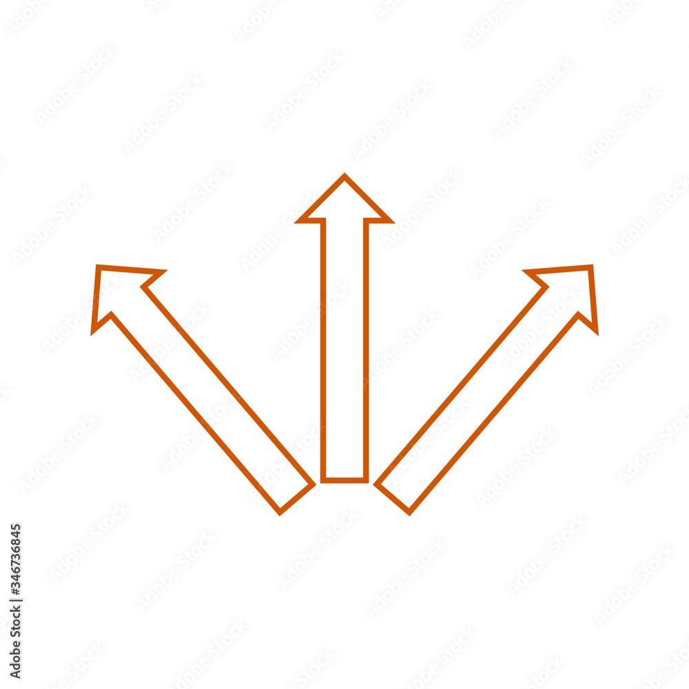 Three way direction arrow icon isolated on white background. Triple arrows color icon Three way direction arrow icon isolated on white background. Triple arrows color icon