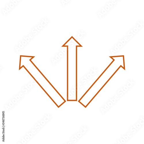 Three way direction arrow icon isolated on white background. Triple arrows color icon 