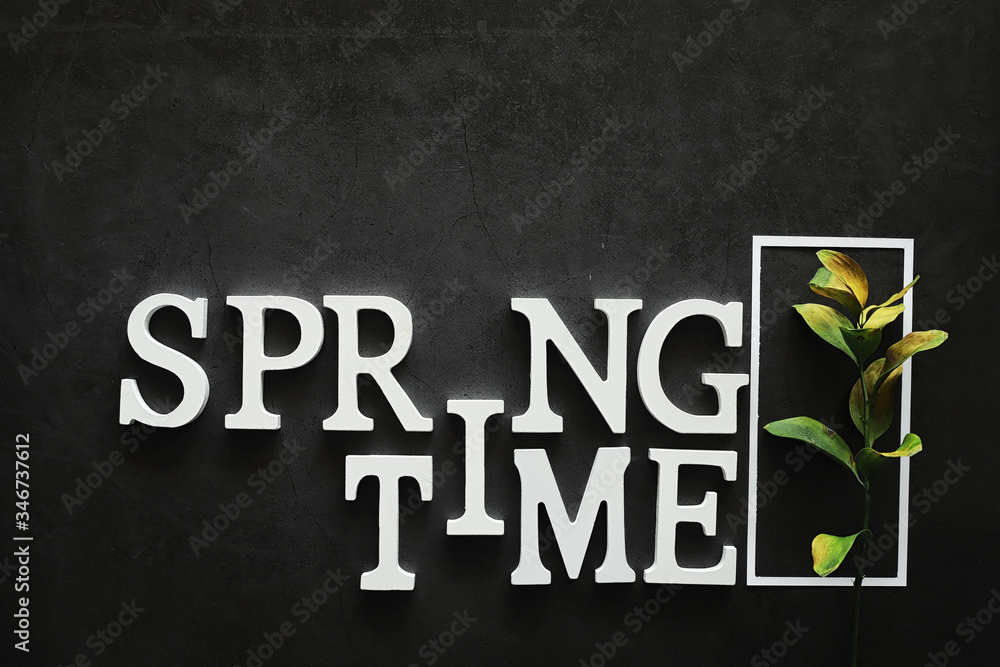 Obraz premium Poster concept. On a dark background the inscription about springtime.