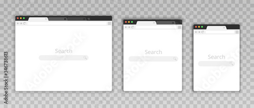 Simple browser window in a flat style. Design a simple blank web page. Search in internet. Template browser window on computer. Tablet and mobile phone. Vector illustration. photo